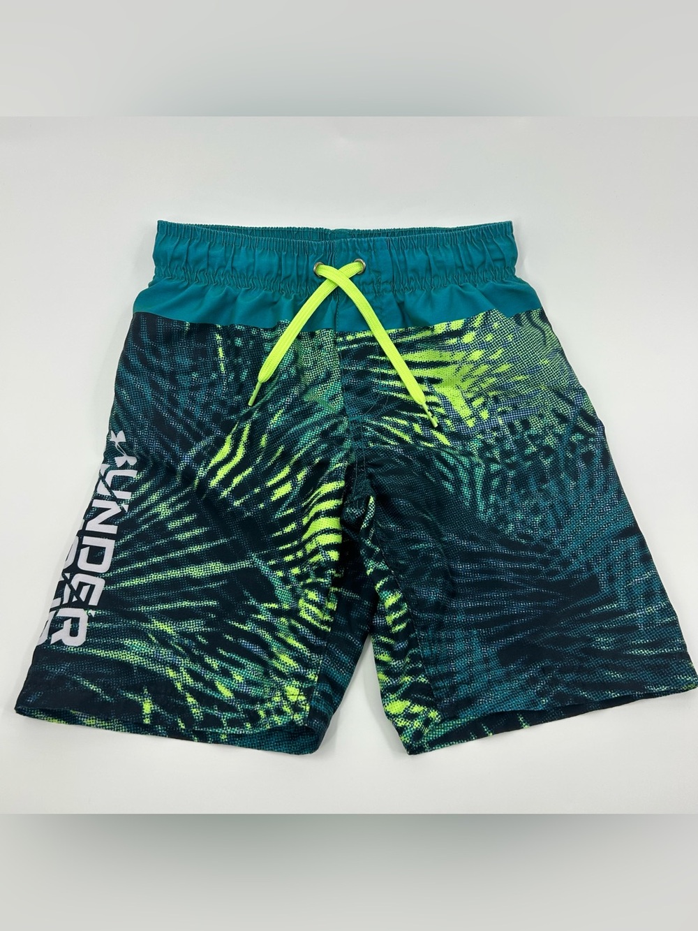 Under Armour Boys' Teal & Neon Green Swim Shorts Youth Small